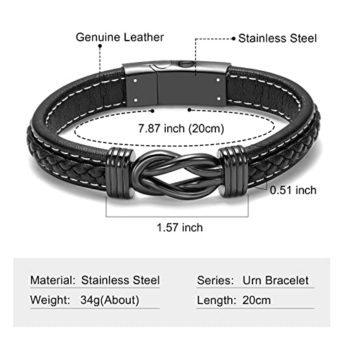 shajwo Infinity Cremation Bracelet for Ashes for Men Black-20cm