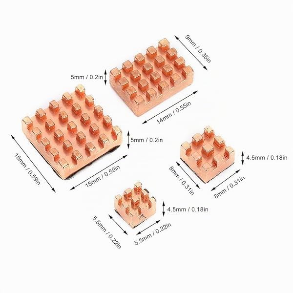 Pure Copper Heatsink Self Adhesive Passive Quiet Cooling with 4 Professional Heatsinks for All Raspberry Pi 4B Models