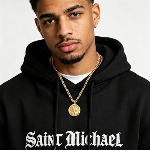 Saint Michael Pendant for Men Women Archangel Michae Necklace Catholic Gift Gold