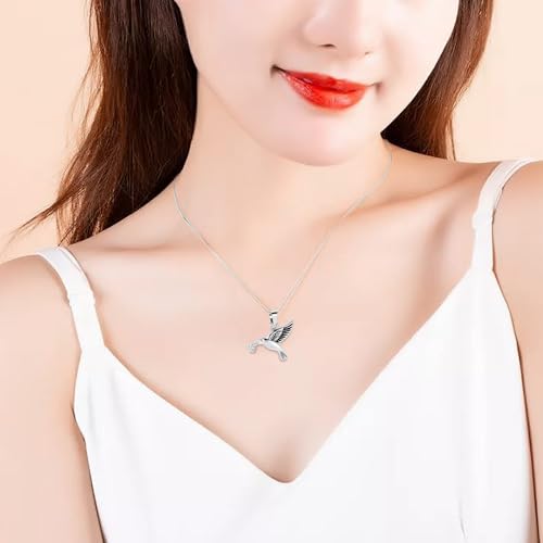 Hummingbird Cremation Urn Necklace for Ashes Stainless Steel Memorial Cremation Jewelry Ashes Holder for Loved One Funeral Souvenirs Silver