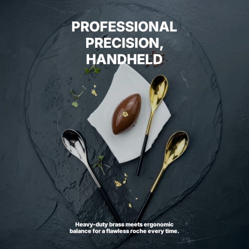 Premium Quenelle Spoon (Roche Spoon)- Heavy Duty Brass Metal Finish for Pastry Chef, Ideal for Sorbets and Fine Plating (Light Gold) Light Gold