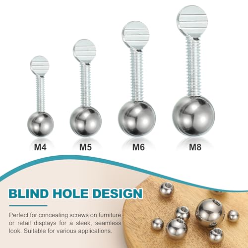 PATIKIL M6 x 38mm ball nut knob, round solid 304 stainless steel, silver finish