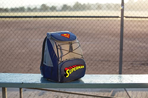 Picnic TIME DC Comics Superman PTX Backpack Cooler, Soft Cooler Backpack, Insulated Lunch Bag, (Navy Blue with Gray Accents) DC Comics Superman - Navy Blue With Gray Accents