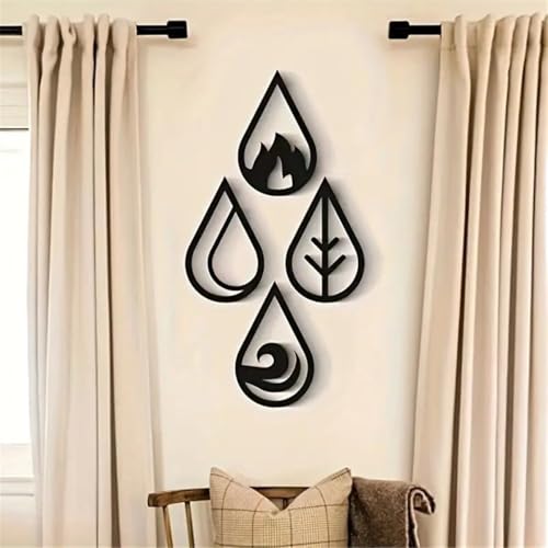 Four Elements Minimalist Wood Wall Art, 4 Pcs Nature Elements Symbol Wall Art, Wind, Water, Earth, Fire Vector Sign, Wooden Geometric Wall Decor for Living Room Bedroom Office, 11.8" x 7.09"