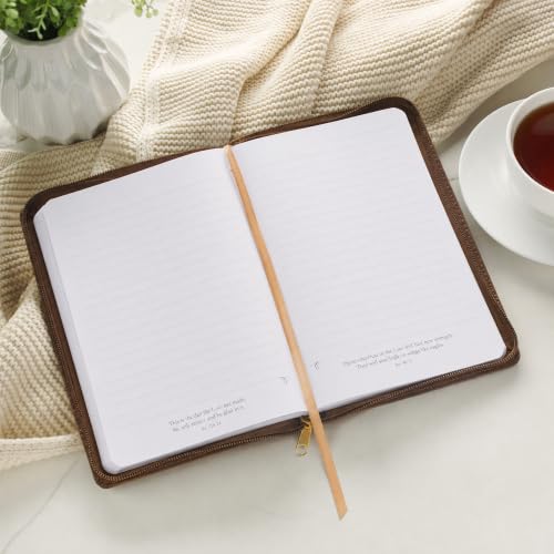 Classic Faux Leather Journal Soar Wings Like Eagles Isaiah 40:31 Bible Verse Brown Inspirational Notebook, Lined Pages w/Scripture, Ribbon Marker, Zipper Closure