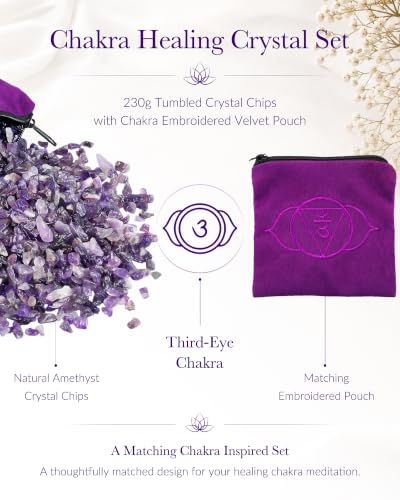 SUNYIK Natural Amethyst Tumbled Chips Stones with Third Eye Chakra Pillow #5-purple/Purple