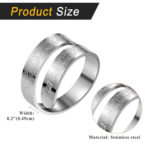 Flongo Islamic Arabic Inscription Ring for Men and Women –silver Adjustable Stainless Steel Faith Quran Ring Muslim Jewellery Gift for Ramadan Eid Wedding or Religious Occasions Silver