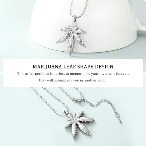 Imrsanl Marijuana Leaf Urn Necklace Cremation Jewelry for Ashes Silver