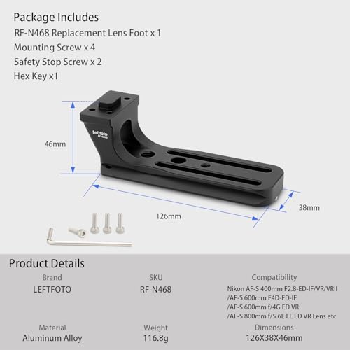 Leftfoto Replacement Lens Foot for Nikon Nikkor AF-S 400mm F2.8-ED-IF/VR/VRII/AF-S 600mm F4D-ED-IF/AF-S 600mm f/4G ED VR/AF-S 800mm f/5.6E FL ED VR Lens Tripod Mount Rings Stand Base with Arca Plate