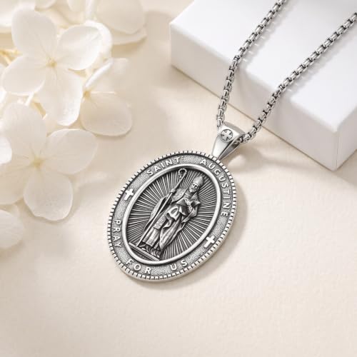 CRMAD St Benedict/St Michael/St Christopher/Virgin Mary/St Joseph/St Anthony Saint Pendant Bible Verse Prayer Necklace Religious Jewelry for Men Women Saint Augustine