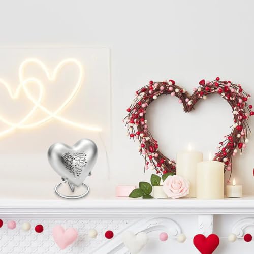 Heart Urn for Ashes - Small Heart Shaped Keepsake Urn for Human (Male/Female) or Pet Remains, Holds Small Portion of Ashes with Stand Silver-a