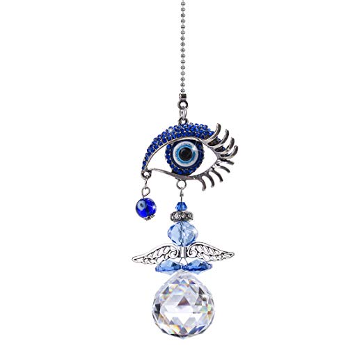 YU FENG 12.5in Hanging Crystal Angel Suncatcher and 20in Blue Evil Eye Hanging Crystals Suncatcher Ornament with Chakra Energy Crystal Ball Prism Pendant for Home Decor Protection