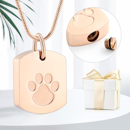 Personalized Ash Necklace for Pet - Custom Photo Text Flag Ashes Necklace Double-Sided Dogs Cats Urn Pendant for Ashes Cremation Memorial Keepsake Gift Rose Gold