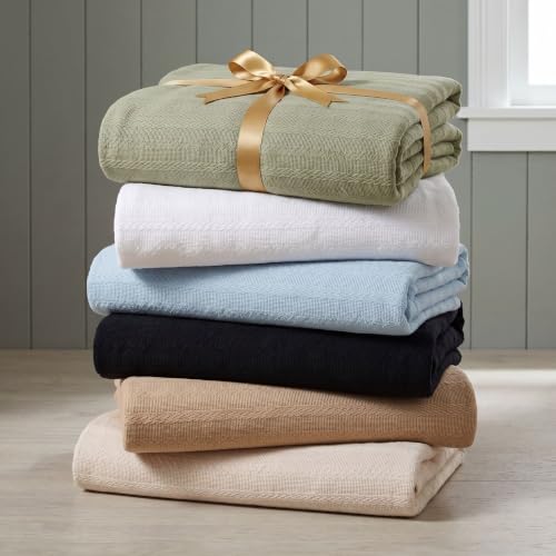 SUPERIOR Clara Cotton Blanket, for Picnic, Beach, Traveling or Camping, Bedroom Decor, Essentials, Cover for Bed, Couch, Lounging, Textured Jacquard, Striped Woven Blanket, Throw, Ivory