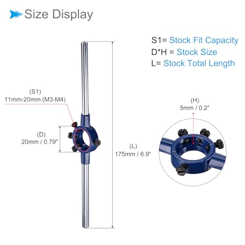 Tap & Die Set 10-32 UNF Die & 11mm-20mm OD / M3-M4 Die High Speed Steel Tap and Wrench Set | 11mm-20mm outer diameter, high-speed steel, M3-M4 die, tap and wrench set
