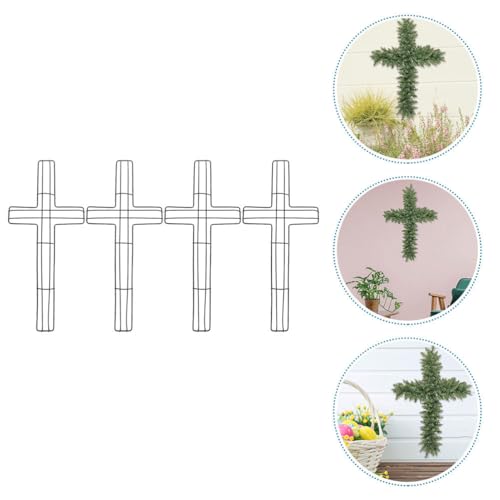Ciieeo 4pcs Cross Metal Wreath Frame Wire Easter Cross Wreath Floral Form Religious Church Themed Frame for Wedding DIY Craft Black