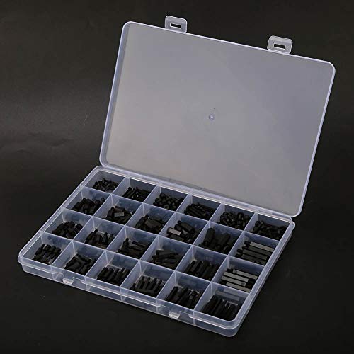 Dioche black nylon hexagonal support nut standoff kit M2, M2.5, M3 with plastic case for PCB circuit boards