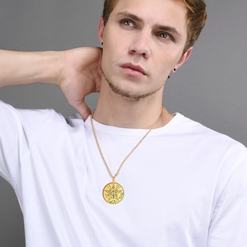 Tetragrammaton Pentagram Necklace for Men Women Tetragrammaton Keychain Pentagram Protection Amulet Pagan Wicca Jewelry gold