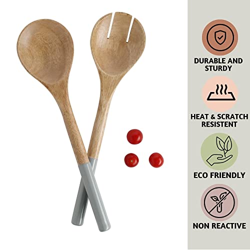 Folkulture Wooden Salad Servers, Set of 2, Salad Tongs for Serving Gray 12 inch