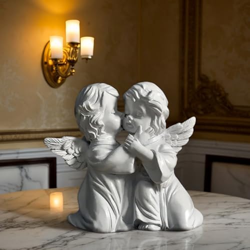 OwMell Little Angel Statue Figurine Cherub Decor Sculpture, Memorial Gift Hugging Angels