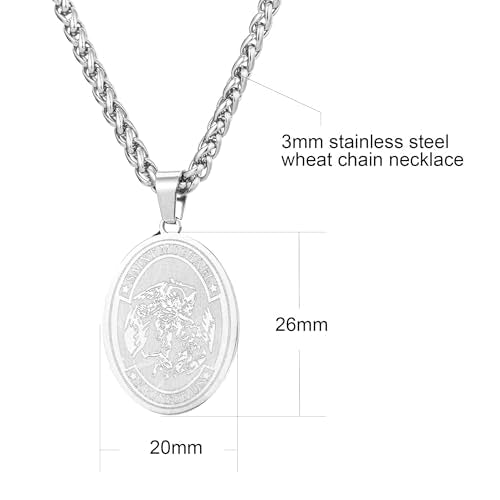St Michael the Archangel Necklace Pendant Necklace for Women Men with 3mm Wheat Chain 20"+2" white chain length: 20"+2"