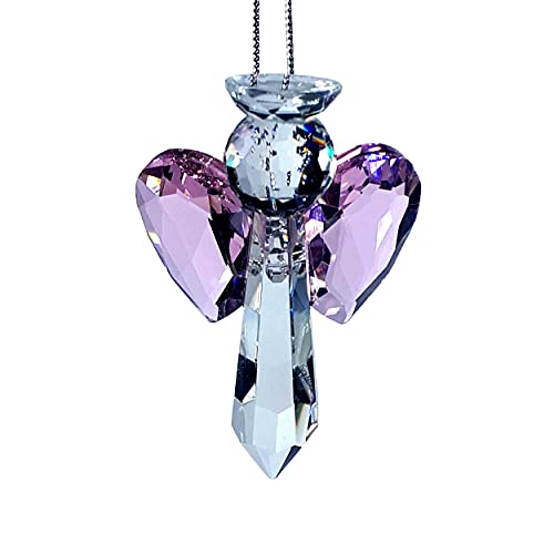 Clear Guardian Angel Suncatcher, Handmade 1.96 Inch Home Window Decoration for Christmas Tree Pink