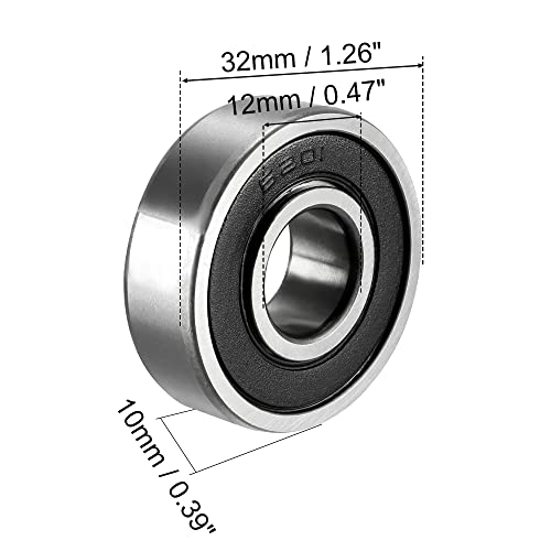sourcing map 6201-2RS Ball Bearing 12mm x 32mm x 10mm Double Sealed 180201