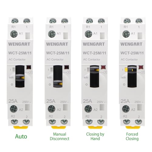 Wengart Humm-Free Installation Contactor 25A AC 230V - 1NO + 1NC (1 N/O Contactor, 1 Opener) - with Manual Control Manual Control - 18 mm (1 TE) - Silent Contactor for Load Dropping & Maintenance 1NO1NC