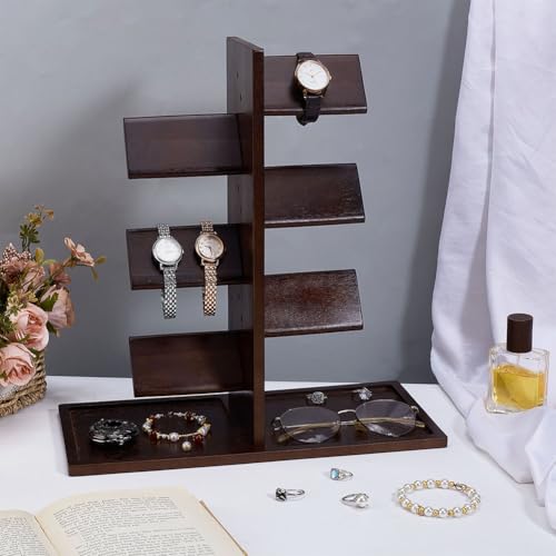 PH PandaHall Wooden Watch Holder Stand Watch Display Tower Watches Display Racks Multiple Watches Organizer Tabletop Jewelry Holder for Men Women Gifts Watch Bracelets Showcase Storage