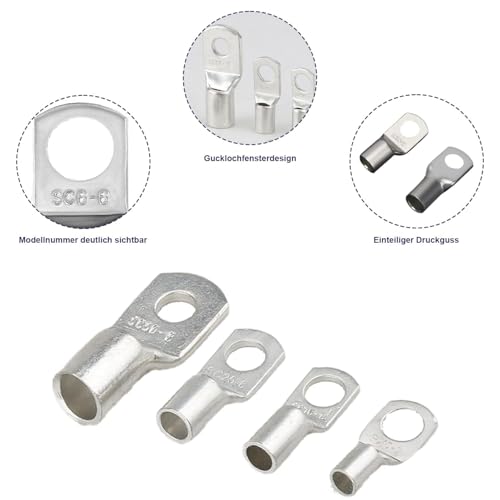 20 ring terminals SC35-8, tinned copper, 35 mm², M8 | High conductivity for batteries | inverters, motorcycles, cars and electrical installations silver 20