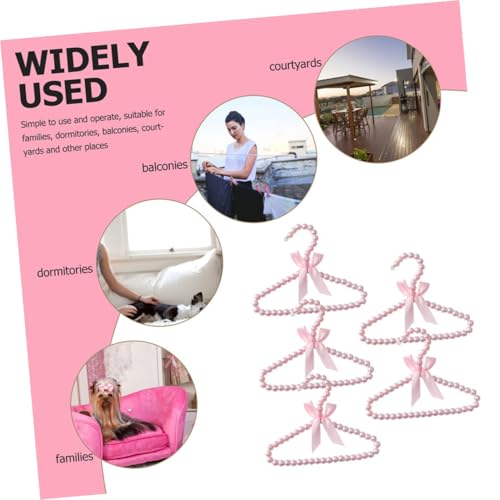 5pcs Pink Pearl Beads Small Clothes Hangers Faux Pearl Beaded Garment Hangers with Ribbon Bowknot for Pet Dog Cat Baby Clothing Trousers Jeans Skirts