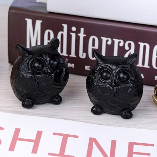 mookaitedecor Hand Carved Crystal Owl Figurine Stone Statue