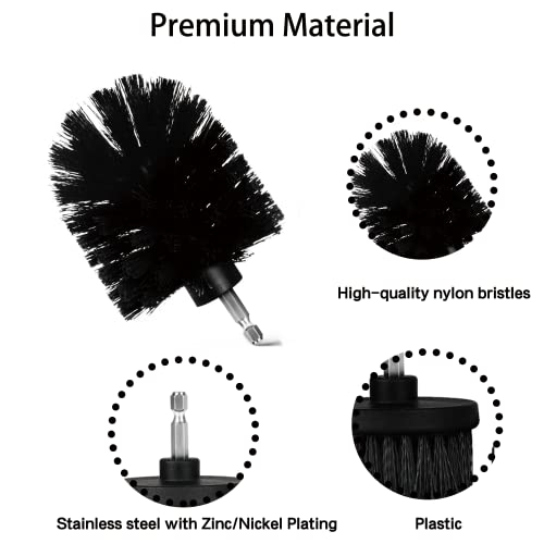 Drill Brush Attachment Set, 7 Pack 1/4in Power Scrubber Brush + Extend Long Attachment, Brush Drill Attachment, Power Cleaning Scrub Brush for Bathroom, Tub, Tile, Corner, Floor（Black） Black