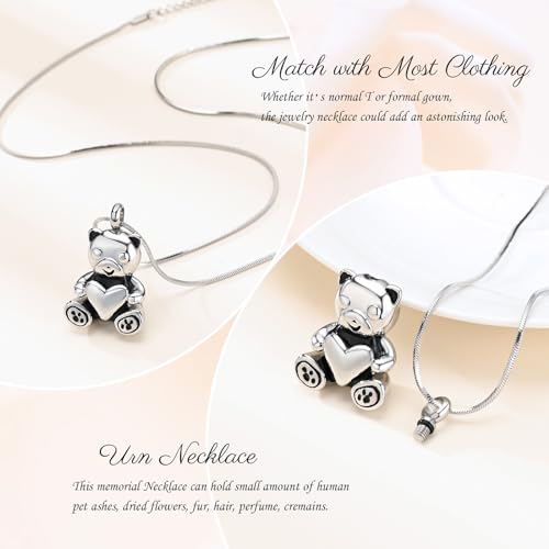 Minicremation Cremation Jewelry for Ashes Always in My Heart Urn Necklace Panda Memorial Keepsake Pendant for Pet/Human Silver