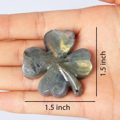 Labradorite 4 Leaf Clover Figurine for Luck Desk Decor Gift Light Grey