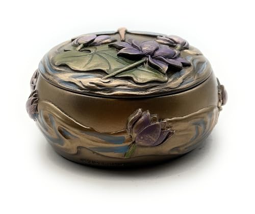 RUSTIX Dragonfly Trinket Box - Art Nouveau Decorative Jewelry Box with Hand-Painted Dragonfly, Floral, and Lily Pad Design - Elegant Dragonfly Gifts for Women and Home Decor