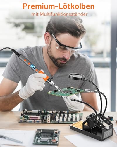 Soldering Iron Set, 100 W High Performance Soldering Iron, Quick Heating, Digital Temperature Display & Precise Control 180°C - 500°C, Portable Soldering Kit with Protective Cap & Automatic Sleep Mode Orange