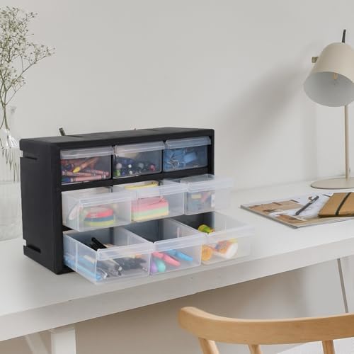 Guankan black plastic parts cabinet with 9 drawers for desktop craft storage