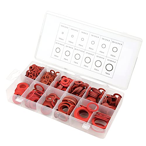 600pcs 12 Sizes Red Steel Paper Fiber Flat Washers Kit, Insulation Washer Assorted Set with Box 600pcs