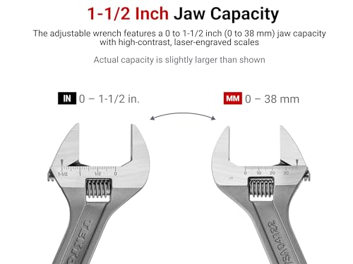 TEKTON 6-inch adjustable wrench, WSA04122, with chrome finish and sliding jaw adjustment mechanism
