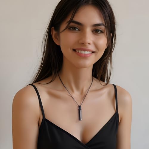 Urn Necklaces for Ashes Cremation Jewelry Loved Ones Stainless Steel Bar Ashes Necklace Memorial Ash Pendant for Men Women - With Me Always Black