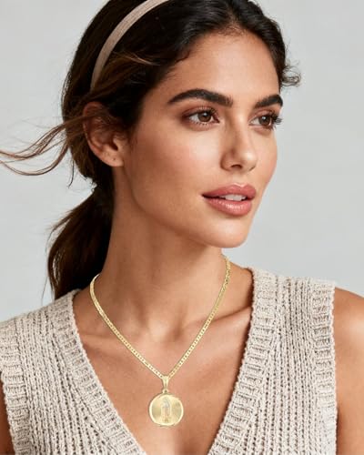 J&H DiaJuvelo Virgin Mary Necklace for Women 14K Gold Plated Cadena de la Virgen de Guadalupe Necklaces Saint Cubic Zirconia Pendant Catholic Jewelry for Women Charm Gifts Gold-Round Disc 18 inches