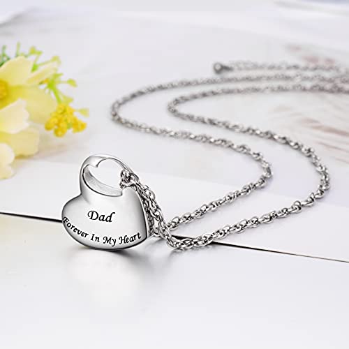 abooxiu Heart Urn Necklaces for Ashes Cremation Necklace for Ashes for Family Stainless Steel Cremation Jewelry - Forever in My Heart Silver-Dad