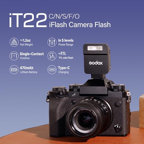 GODOX IT22 N TTL MINI iFlash Camera Flash Light,700+ Flashes & 1.5 s Recycling,6 Stops (1/32 to 1/1 Power),Built in Battery with Magnetic Diffuser & Filter (Black, for Nikon) Black
