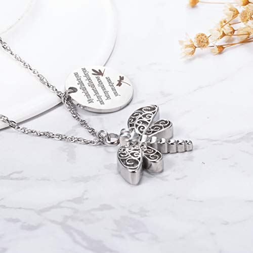 Gredstar Dragonfly Urn Necklace for Ashes, Keepsake Pendant with Memory Tag Hollow wings