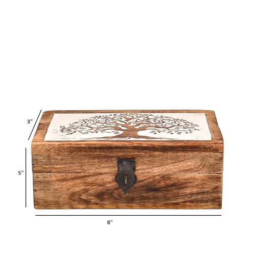 Decorative Tree of Life Pet Cremation Urn – Hand-Carved Mango Wood Keepsake Urn for Dogs & Cats – Wooden Memorial Ashes Box with Tree of Life Design (8" x 5" x 3")
