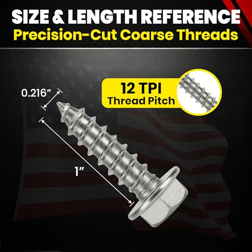 Chenango Supply #12x1 inch stainless steel sheet metal screws with hex washer head and slot, 100 pieces