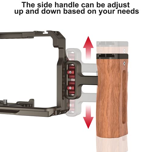 Wooden Mini Handle Side Handgrip with 1/4"-20 Screws for Digital Camera DSLR Camera Cage with Cold Shoe Mount Built-in Wrench can Up and Down Adjustable - Bronze Side Handgrip-Bronze