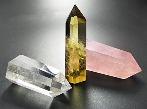 Mina Heal Crystal Wand Set, 3 PCS, Quartz, Clear Quartz & Yellow Quartz Rose Quartz, Clear Quartz & Yellow Quartz