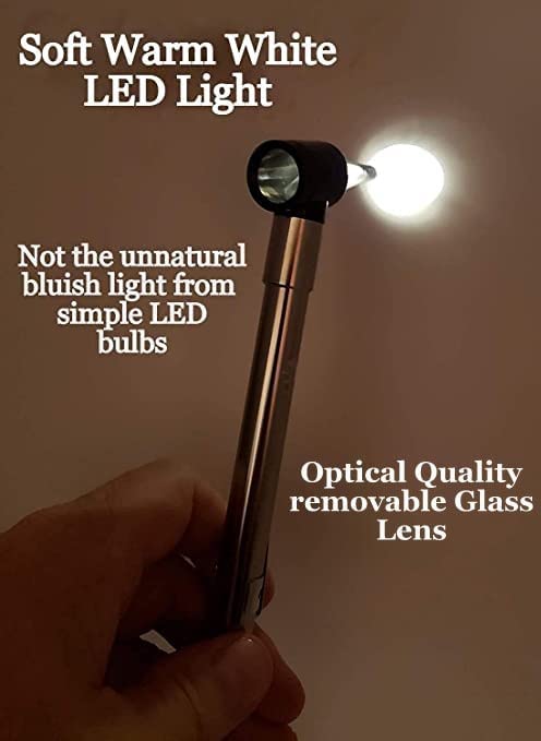 [Australia - AusPower] - Third Generation Dr Mom Slimline Stainless LED Pocket Otoscope with Soft White Natural Hue Light Spectrum in Clamshell Packaging 